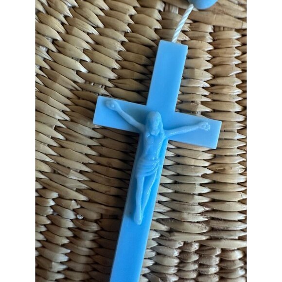 Blue plastic Religious Rosary Necklace - Picture 2 of 8